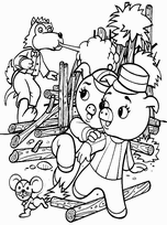 coloriage la maison de bois s effondre et les deux petits cochons se s
